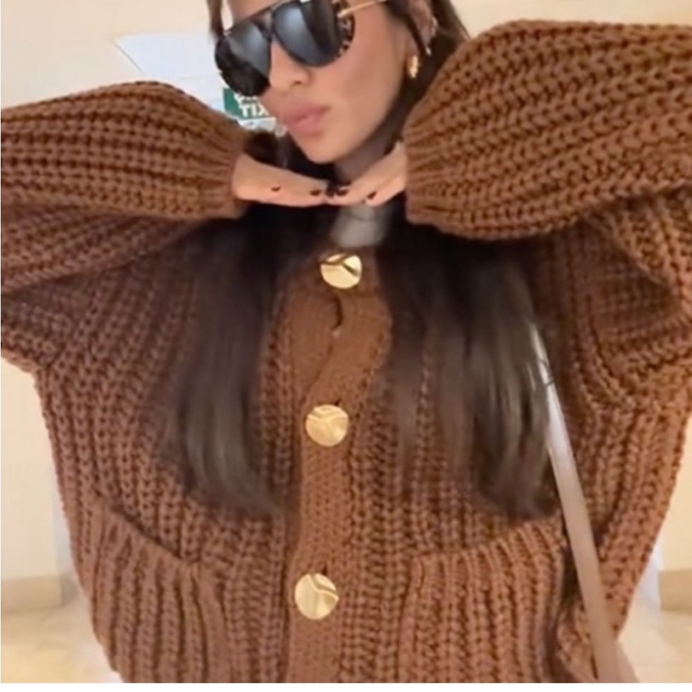 Zara CHUNKY Brown Knit Cardigan - Picture 2 of 8
